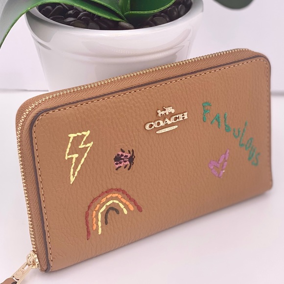 Coach Handbags - Coach Medium Id Zip Wallet With Diary Embroidery